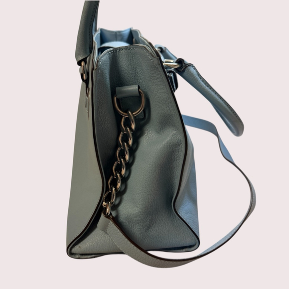 Michael Kors Leather Satchel Crossbody Blue Silver Tone Chain Strap - Picture 12 of 16